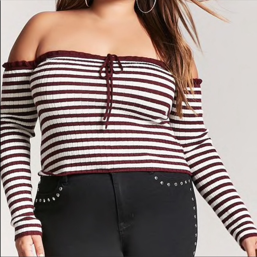 Plus size 3x striped lettuce edge crop top